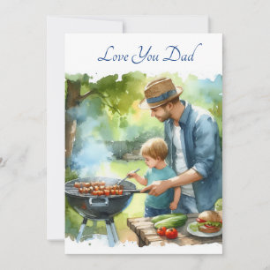 Cartes Pour Fêtes Annuelles Joli Père & Fils Faire Barbeque Aquarelle