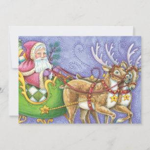 Cartes Pour Fêtes Annuelles Joli Père Noël de dessin animé de Noël chariot ren