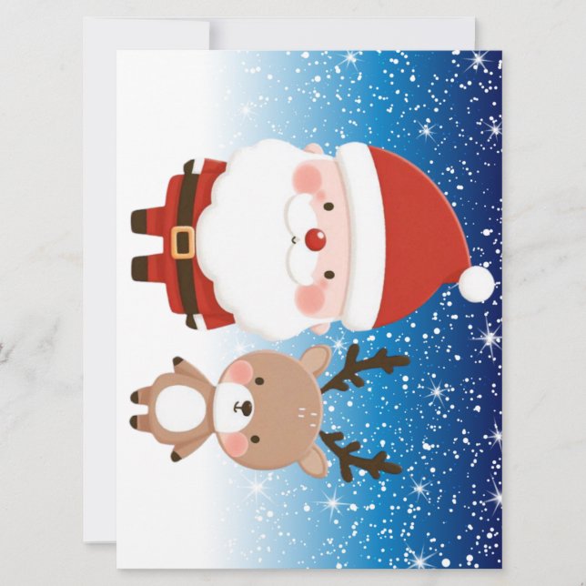 Cartes Pour Fêtes Annuelles Joli Père Noël et rennes de Noël (Devant)