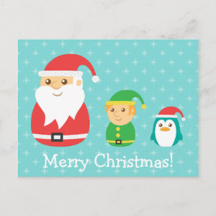 Cartes Pour Fêtes Annuelles Joli Père Noël, Lutin et Manchot, Joyeux Noël