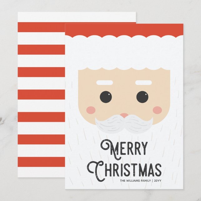 Cartes Pour Fêtes Annuelles Joli Père Noël moderne Face Joyeux Noël (Devant / Derrière)