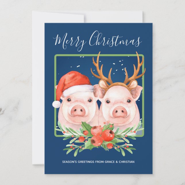 Cartes Pour Fêtes Annuelles Joli Père Noël Reindeer Noël Cochon Couple (Devant)