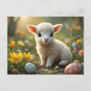 Cartes Pour Fêtes Annuelles Joli petit agneau de Pâques, crocus, œufs de Pâque