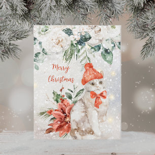 Cartes Pour Fêtes Annuelles Joli petit chat à l'aquarelle Joyeux Noël