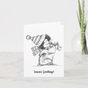 Cartes Pour Fêtes Annuelles Joli pingouin de Noël rétro avec chapeau et écharp