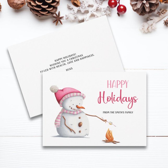 Cartes Pour Fêtes Annuelles Joli Pink Vacances Snowman (Créateur téléchargé)