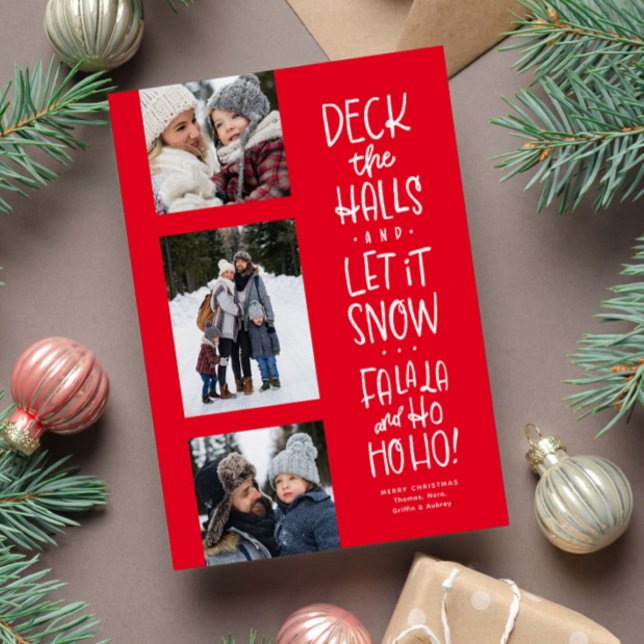 Cartes Pour Fêtes Annuelles Joli plaisir trois photo rouge blanc Noël (Créateur téléchargé)