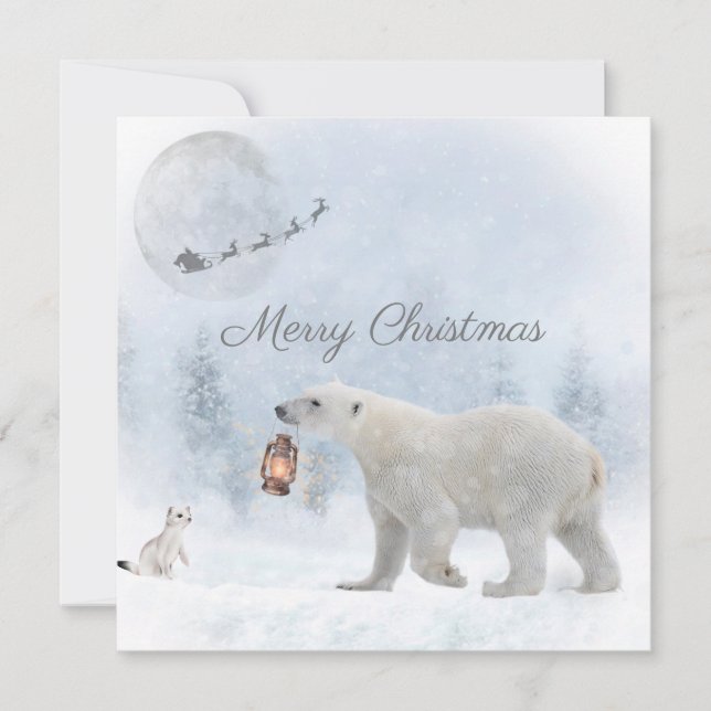 Cartes Pour Fêtes Annuelles Joli poil d'ours polaire Père Noël Noël hiver (Devant)