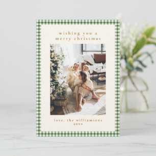Cartes Pour Fêtes Annuelles Joli portrait photo de Noël à carreaux vert gingha