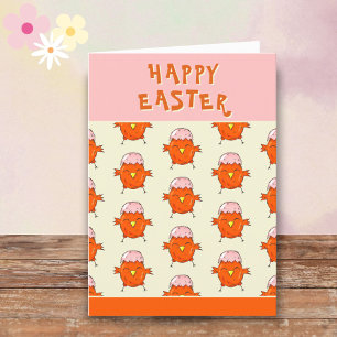 Cartes Pour Fêtes Annuelles Joli poussin de Pâques avec coquille d'oeuf Joyeus