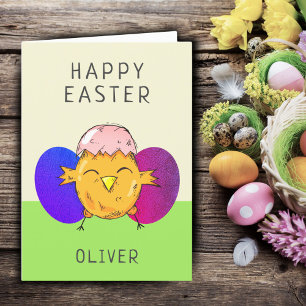 Cartes Pour Fêtes Annuelles Joli poussin de Pâques et œufs Joyeuses Pâques