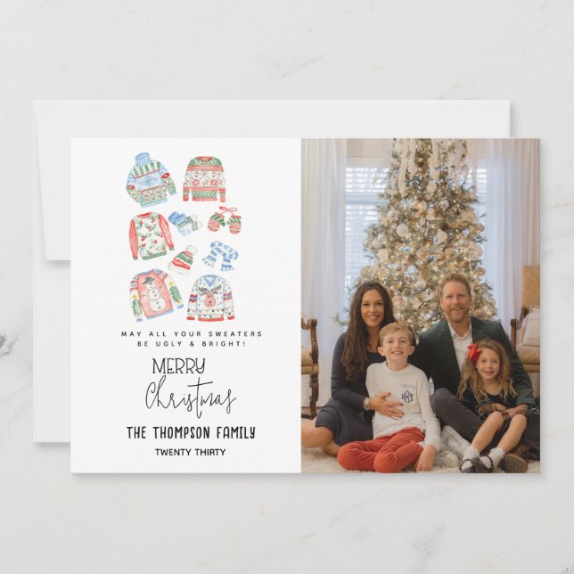Cartes Pour Fêtes Annuelles Joli pull Joyeux Noël Photo de Noël (Devant)