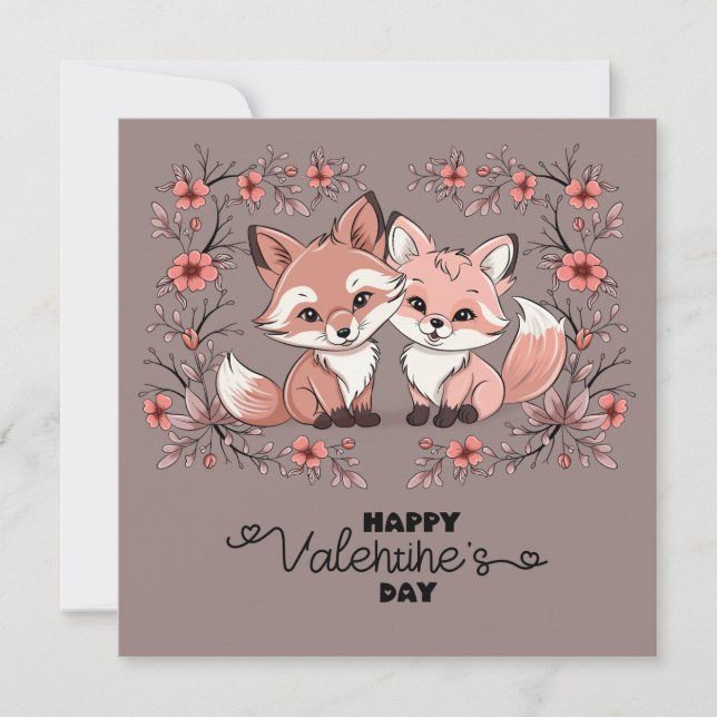 Cartes Pour Fêtes Annuelles Joli Renard de Dessin Animé Amoureux de la Saint-V (Devant)