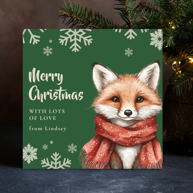 Cartes Pour Fêtes Annuelles Joli renard de Noël avec Écharpe (Cute Christmas Fox with Scarf Holiday Card)