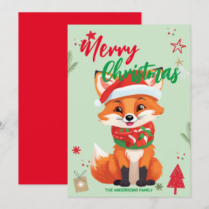 Cartes Pour Fêtes Annuelles Joli renard rouge père Noël Christmas Holiday Nom 