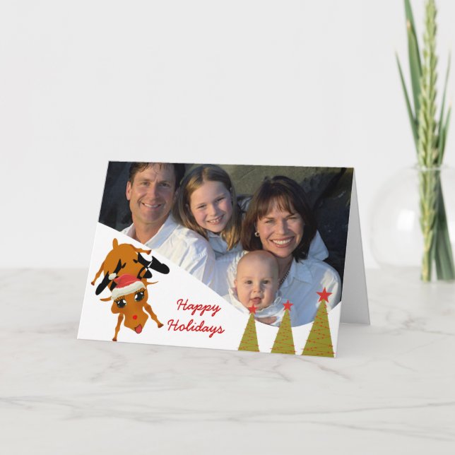 Cartes Pour Fêtes Annuelles Joli renne avec photo de famille ou couple (Devant)
