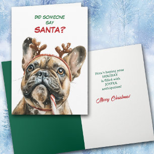Cartes Pour Fêtes Annuelles Joli Renne Bouledogue Français Cherche le Père Noë