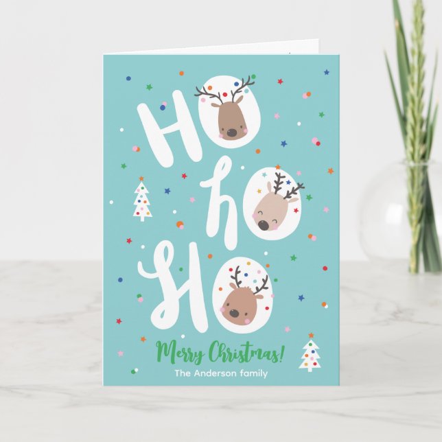 Cartes Pour Fêtes Annuelles Joli renne de Noël avec texte Hohoho (Devant)