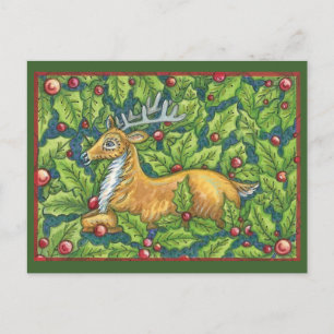 Cartes Pour Fêtes Annuelles Joli renne de Noël en forêt avec Holly