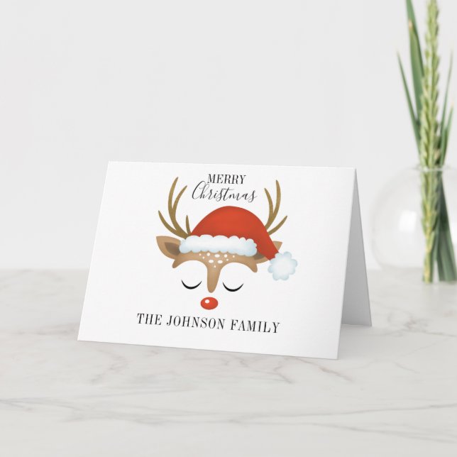 Cartes Pour Fêtes Annuelles Joli Renne Face Joyeux Noël (Devant)