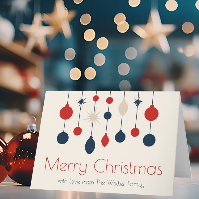 Cartes Pour Fêtes Annuelles Joli Retro Joyeux Noël Rouge Bleu Ornements (Créateur téléchargé)