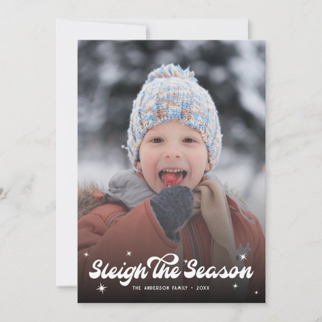 Cartes Pour Fêtes Annuelles Joli Retro Sleigh La Saison Photo Noël Neige (Devant)