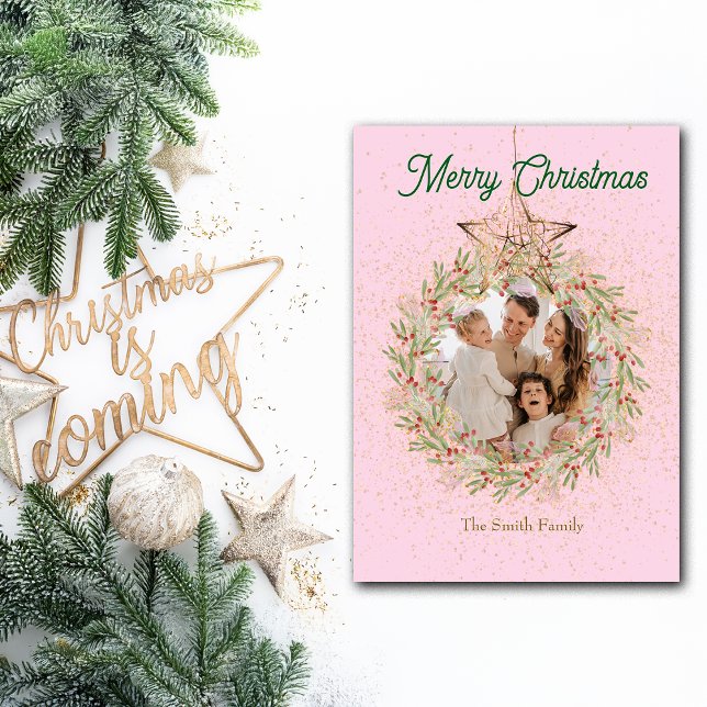 Cartes Pour Fêtes Annuelles Joli rose étincelle de Noël Photo personnalisée (Créateur téléchargé)
