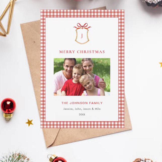 Cartes Pour Fêtes Annuelles Joli Rouge En vichy Plaid Monogramme Noël (Créateur téléchargé)