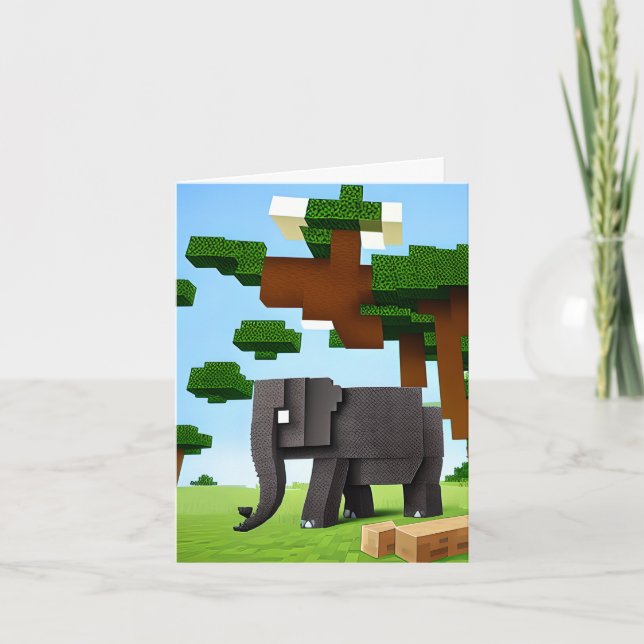 Cartes Pour Fêtes Annuelles Joli Safari Elephant Pixel Art (Devant)