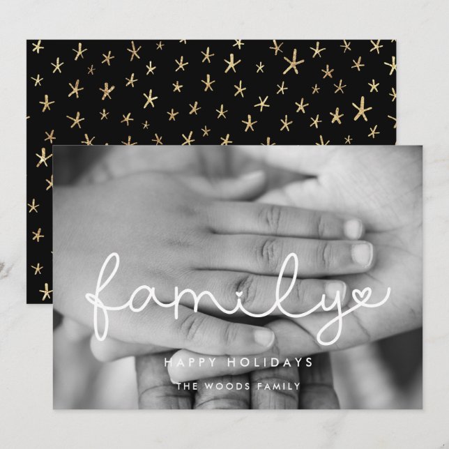 Cartes Pour Fêtes Annuelles Joli script Photo famille Noël (Devant / Derrière)