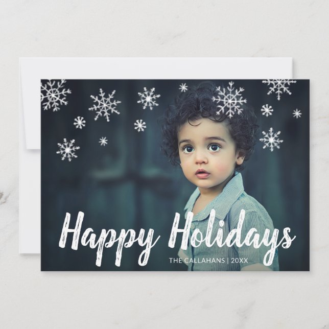Cartes Pour Fêtes Annuelles Joli Snowflakes Chalk Script Photo Joyeuses Fêtes (Devant)