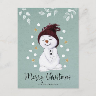 Cartes Pour Fêtes Annuelles Joli Snowman hiver Noël bleu