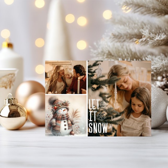Cartes Pour Fêtes Annuelles Joli Snowman Laisser neiger 2 Photo Noël (Créateur téléchargé)