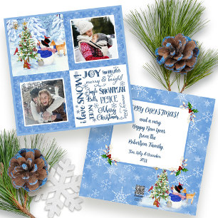 Cartes Pour Fêtes Annuelles Joli Snowman Woodland Neige Noël Famille Photos