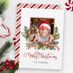 Cartes Pour Fêtes Annuelles Joli Sucre de canne Joyeux Noël Floral Photo