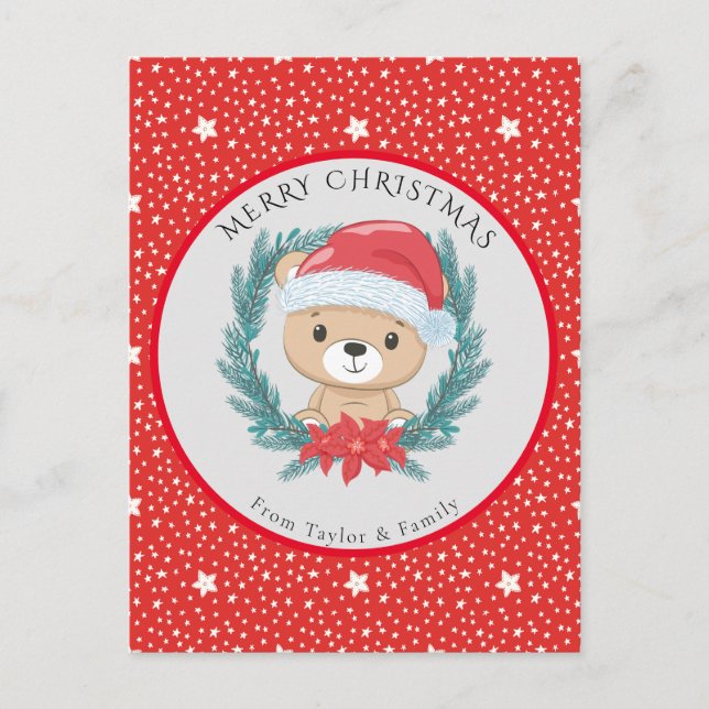 Cartes Pour Fêtes Annuelles Joli Teddy Bear Rouge Joyeux Noël (Devant)