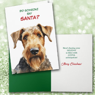 Cartes Pour Fêtes Annuelles Joli Terrier Airedale qui cherche le Père Noël