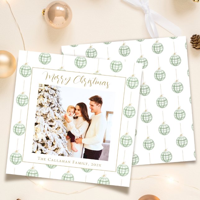 Cartes Pour Fêtes Annuelles Joli Vert En vichy Plaid Photo personnalisée Noël (Créateur téléchargé)