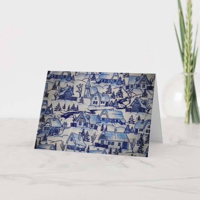 Cartes Pour Fêtes Annuelles Joli Village de Noël bleu/blanc (Devant)