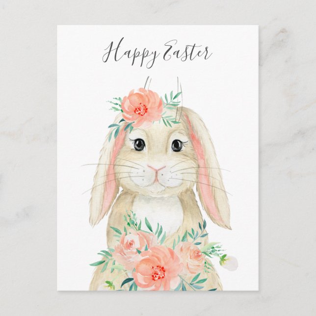 Cartes Pour Fêtes Annuelles Jolie aquarelle Floral Lapin de Pâques (Devant)