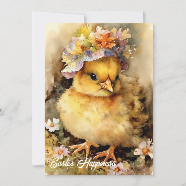 Cartes Pour Fêtes Annuelles Jolie aquarelle jaune petit poulet avec capot (Devant)