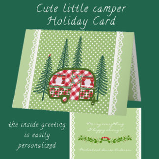 Cartes Pour Fêtes Annuelles Jolie caravane rouge à carreaux et pins
