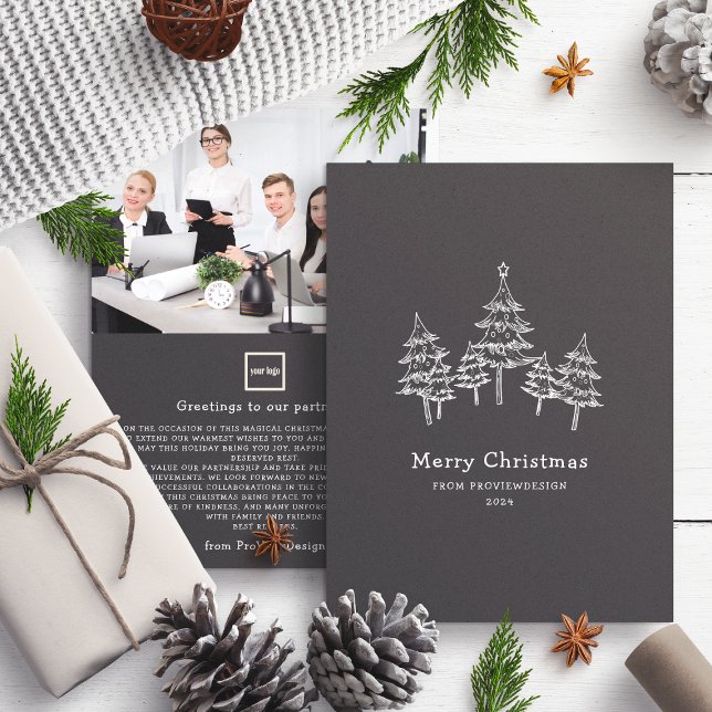 Cartes Pour Fêtes Annuelles Jolie Chalk Arbres de Noël noir blanc affaires (Créateur téléchargé)