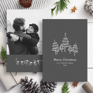 Cartes Pour Fêtes Annuelles Jolie Chalk Arbres de Noël noir blanc photo