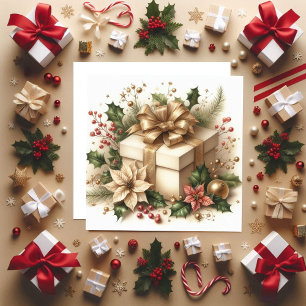 Cartes Pour Fêtes Annuelles Jolie Coquette Holly et Golden Bow