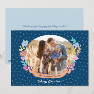 Cartes Pour Fêtes Annuelles jolie couronne florale bleu foncé photo de Noël