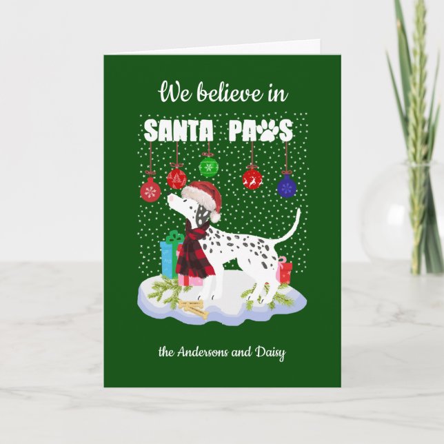 Cartes Pour Fêtes Annuelles Jolie Dalmatie Croire Père Noël Paws Noël (Devant)