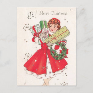 Cartes Pour Fêtes Annuelles Jolie dame de shopping de Noël rétro vintage
