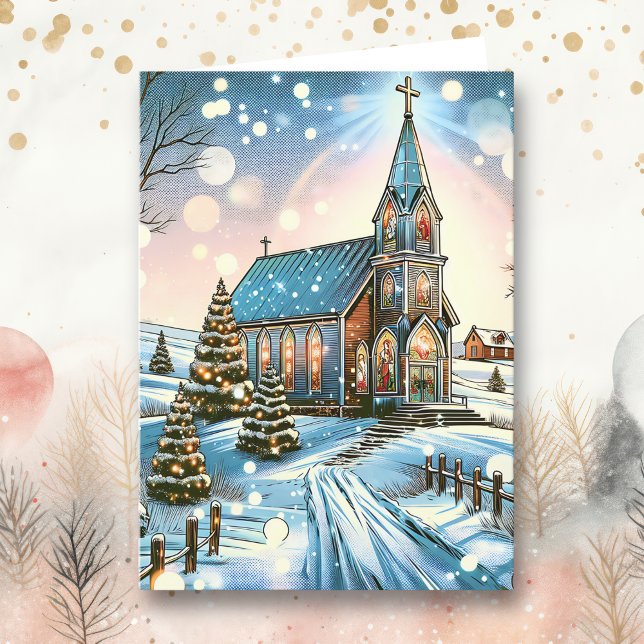 Cartes Pour Fêtes Annuelles Jolie église pour Noël d'hiver (Créateur téléchargé)