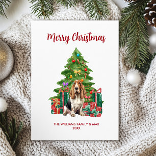 Cartes Pour Fêtes Annuelles Jolie famille de chien Basset Hound à Noël
